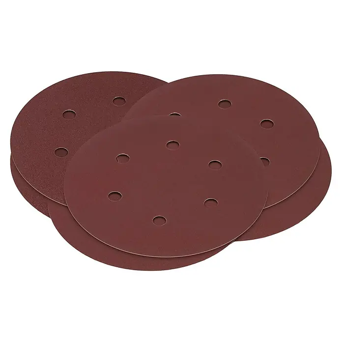 PowerPlus Lijadora de pared y techo POWX04761 - 710 W, Diámetro disco de lija: 225 mm - Primer plano de discos de lijado, utilizados para la abrasión de superficies, con orificios diseñados para la extracción de polvo.
