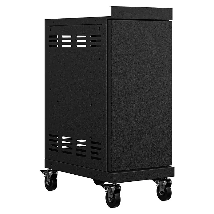 Kingstone Seitenschrank Cliff - Schwarz, B x T x H: 31,2 x 50,9 x 78,2 cm - Schwarzer Rollwagen mit einem robusten Gehäuse und Belüftungsschlitzen für den Transport verschiedener Geräte.