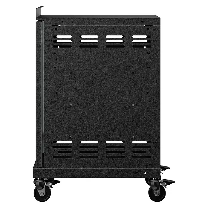 Kingstone Seitenschrank Cliff - Schwarz, B x T x H: 31,2 x 50,9 x 78,2 cm - Seitenansicht eines schwarzen rollbaren Werkzeugschranks mit Lüftungsschlitzen.