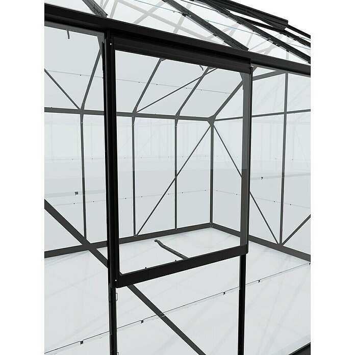 Vitavia Gewächshaus Cassandra 9900 Plus (3,85 x 2,57 x 2,49 m, Farbe: Schwarz, Einscheibensicherheitsglas (ESG))
