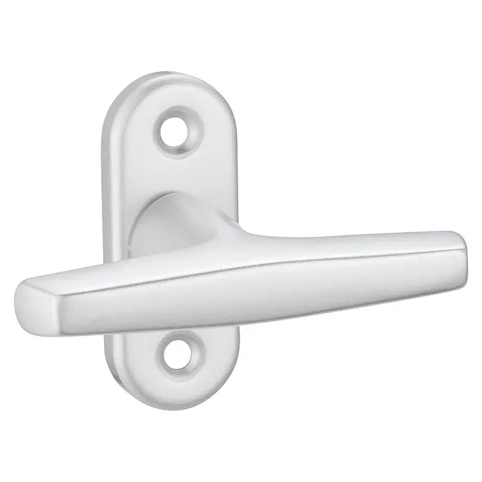 Portaferm Fenstergriff - Vierkantstift: 7 mm, Silber, Universell einsetzbar, Form Drücker: Ganzolive - Nahaufnahme eines Fenstergriffs in Weiß, der eine einfache und elegante Gestaltung aufweist. Ideal für moderne Fenster.