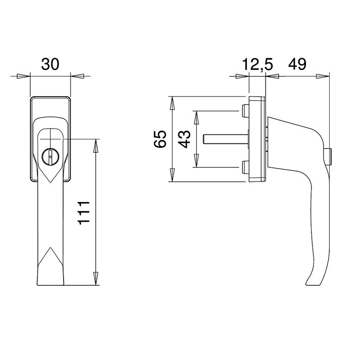 Portaferm Fenstergriff (Vierkantstift: 7 mm, Silber, Universell einsetzbar, Druckzylinder)