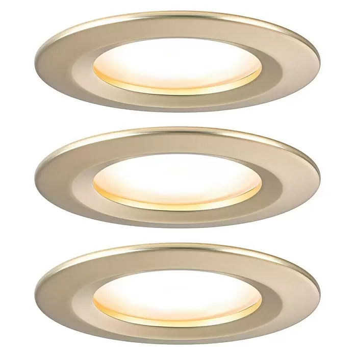 Paulmann Nova LED-Einbauleuchten-Set rund Coin - 3 W, Gold, 3 Stk., Warmweiß - Drei gebürstete Metall-LED-Einbaustrahler mit warmweißem Licht.