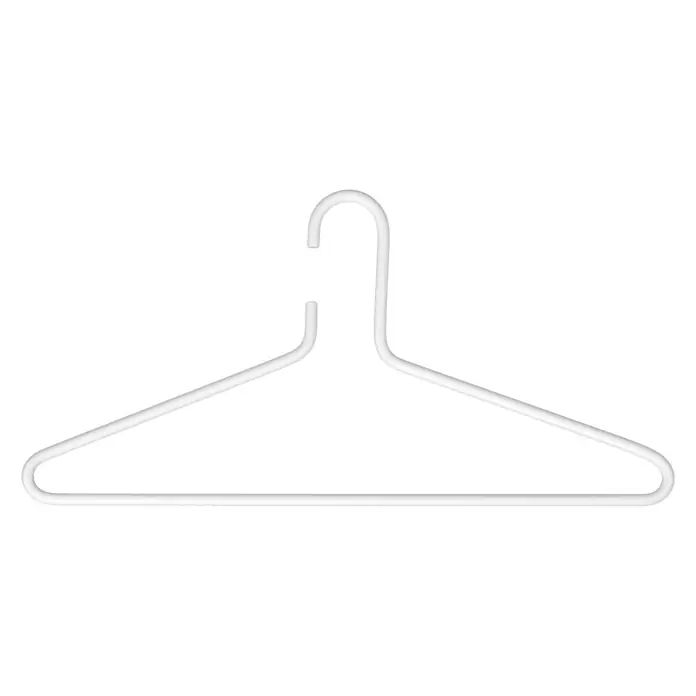 Spinder Design Kleiderbügel Senza 6 - Weiß, Stahl - Ein weißer Kleiderbügel auf schwarzem Hintergrund, ideal zum Aufhängen von Kleidung im Schrank. Praktisch und platzsparend.