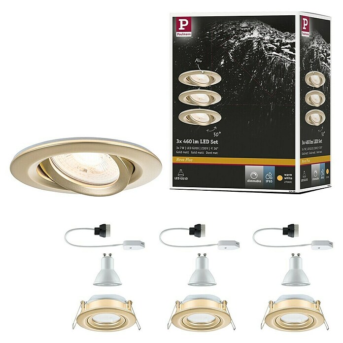 Paulmann Nova Set de focos LED empotrables Nova Coin (7 W, Blanco cálido, IP65, 3 ud., Oro) | BAUHAUS