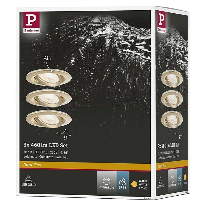 Paulmann Nova Set de focos LED empotrables Nova Coin (7 W, Blanco cálido, IP65, 3 ud., Oro) | BAUHAUS
