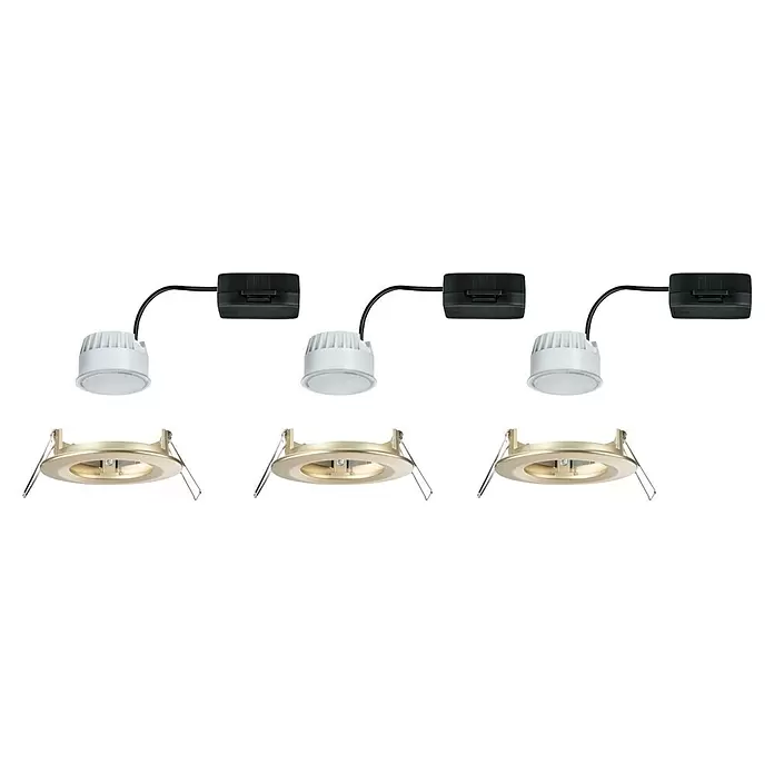 Paulmann Nova LED-Einbauleuchten-Set - 6,5 W, 3 Stk., Warmweiß, Durchmesser: 7,8 cm, Gold - Weiße LED-Einbaumodule mit schwarzen Treibern und goldene Einbaugehäuse mit Federklammern.