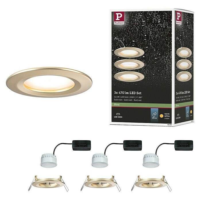 Paulmann Nova Set de focos LED empotrables Nova LED (6,5 W, 3 ud., Blanco cálido, Diámetro: 7,8 cm, Aluminio) | BAUHAUS