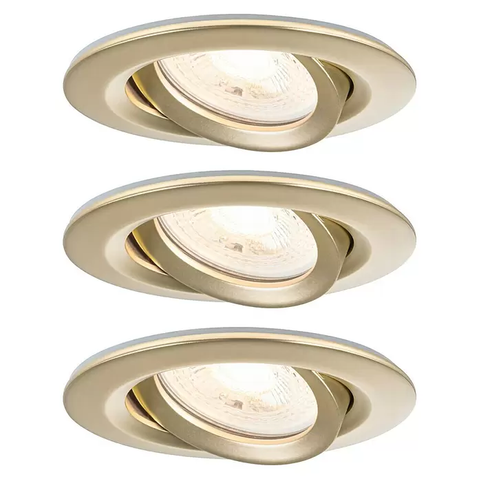 Paulmann Nova LED-Einbauleuchten-Set Coin - 7 W, Warmweiß, IP65, 3 Stk., Gold matt - Drei champagnerfarbene, schwenkbare Einbaustrahler mit hellen LED-Leuchtmitteln.