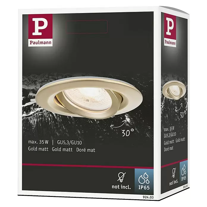 Paulmann Nova LED-Einbauleuchte rund Plus - 6,5 W, Ø x H: 9,3 x 4,5 cm, Gold - Paulmann matter goldfarbener, schwenkbarer Einbaustrahler, IP65-Schutz.