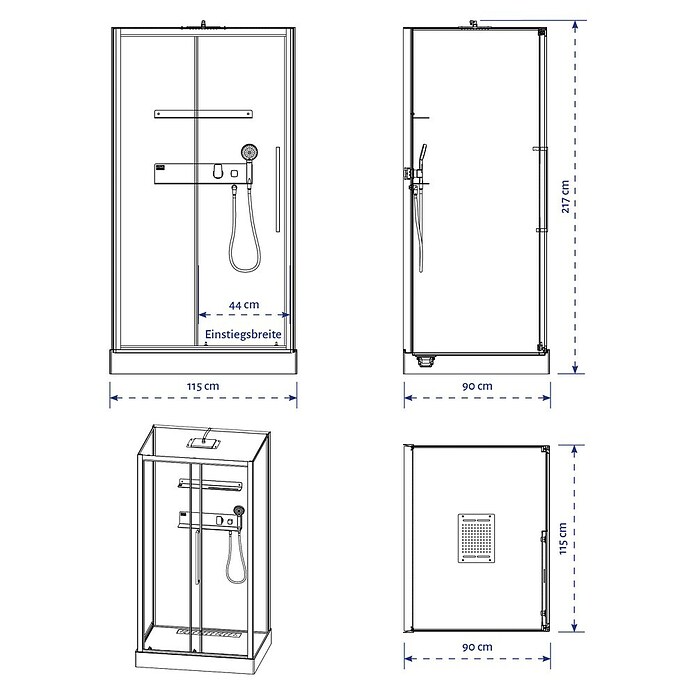 Aurlane Komplettdusche Phantom 3 (90 x 115 x 217 cm, Weiß/Schwarz) | BAUHAUS