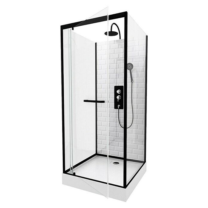 Aurlane Cabina de ducha completa Metro (90 x 90 x 225 cm, Blanco/Negro) | BAUHAUS