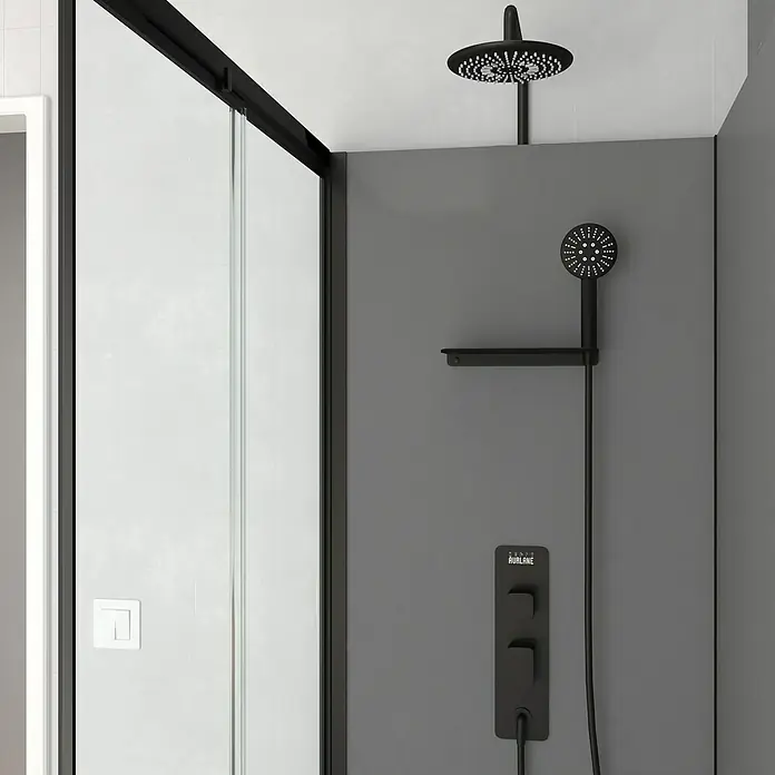Aurlane Komplettdusche Grey Touch Rectangle - 80 x 110 x 215 cm, Grau/Schwarz/Weiß - Moderne schwarze Duschkabine mit Regendusche, Handbrause und Temperaturregler für ein luxuriöses Duscherlebnis.