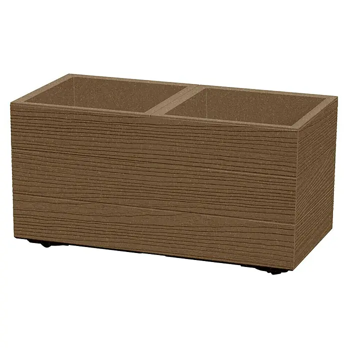 Lienbacher Pflanzkübel eckig Madera Case Eco - Außenmaß (L x B x H): 58 x 28 x 28 cm, Kunststoff, Natur - Holzstrukturierter Pflanzkasten mit zwei Fächern, ideal für die Präsentation von Pflanzen und Blumen.