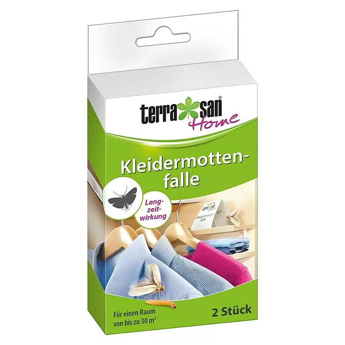 Terrasan Kleidermottenfalle - 2 Stk. - Weiße und grüne Faltschachtel für Kleidermottenfallen, zeigt Motten und Kleidung im Schrank, 2 Stück für bis zu 30 m².