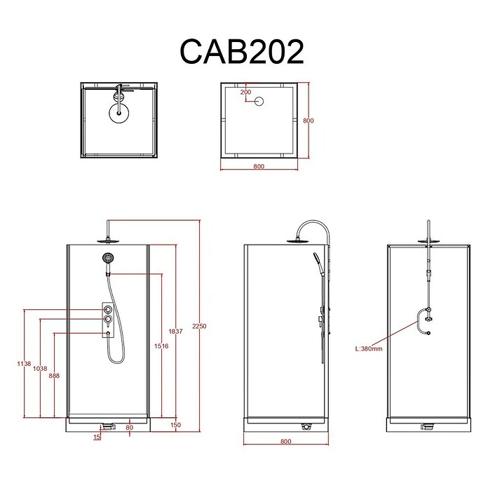 Aurlane Designdusche Metro 80 (80 x 80 x 225 cm, Weiß/Schwarz/Silber) | BAUHAUS