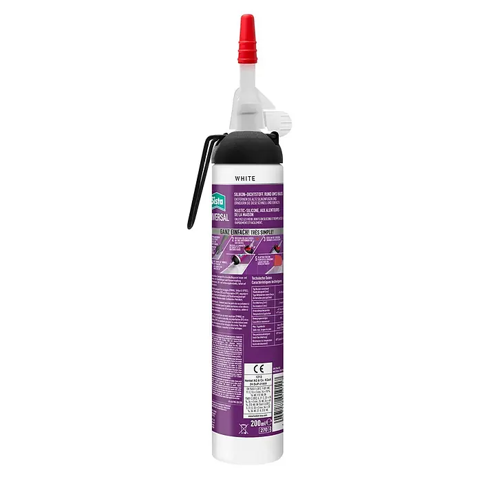 Sista Universal-Silikon - Weiß, 200 ml - Sista Universal Silikon-Dichtstoff, ideal für schnelle und einfache Reparaturen im Haus. Weiß, mit praktischem Applikator.