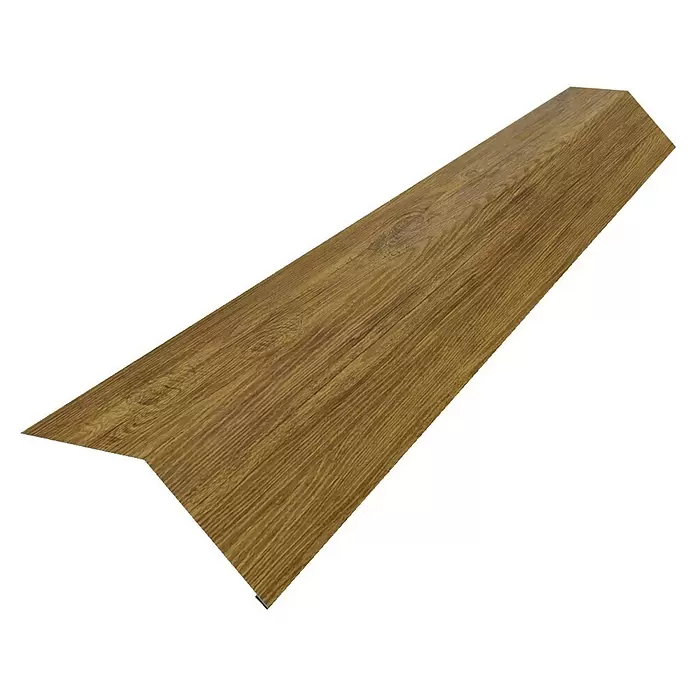 Metdach Kappleiste WP - Goldeiche, Länge: 100 cm, Stahl - Braunes, holzoptisches Winkelprofil mit Holzmaserung.