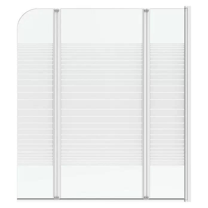 Aurlane Badewannenaufsatz White Elegance - B x H: 125 x 140 cm, 3 Stk., Weiß - Duschwand aus Glas mit weißen horizontalen Sichtschutzstreifen und vertikalen Profilen, linke Ecke abgerundet.