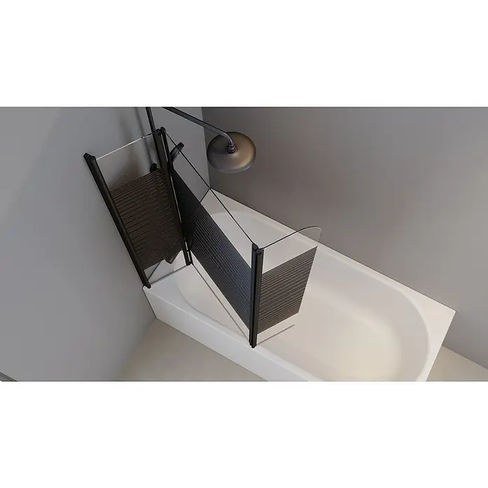 Aurlane Badewannenaufsatz Black Lines - B x H: 125 x 140 cm, 3 Stk., Schwarz - Eine Badewanne mit einer modernen Duschwand aus Glas und dunklem Rahmen unter einer Brause. Praktisch und stilvoll fürs Bad.