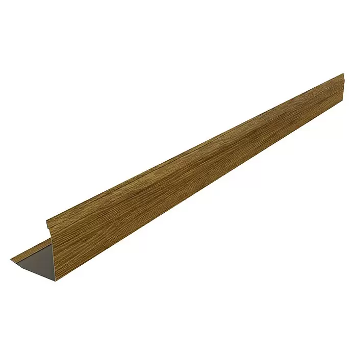 Metdach Außeneckprofil WP - Goldeiche, Länge: 100 cm, Stahl - Eckprofil in Holzoptik mit dunkelgrauer Unterseite, ideal für Bodenübergänge oder Wandschutz.