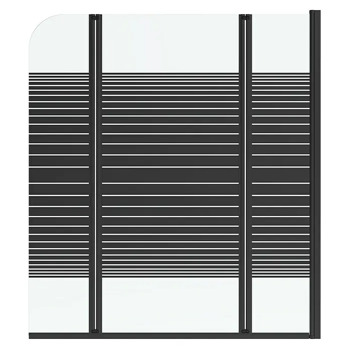 Aurlane Badewannenaufsatz Black Lines - B x H: 125 x 140 cm, 3 Stk., Schwarz - Bild einer Duschkabine mit horizontalen Streifen und abgerundeter Ecke, die ein modernes Badezimmerdesign zeigt.