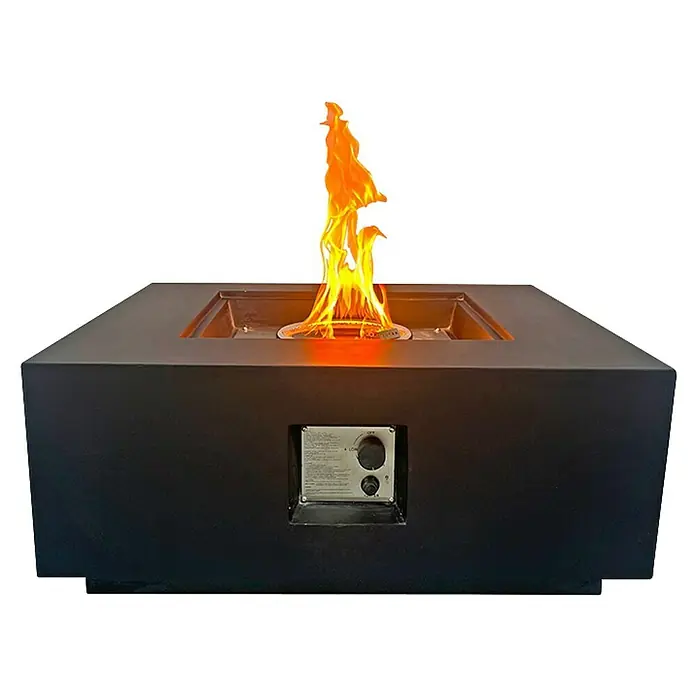Nora Flames Brasero de gas Loa - 16 kW, L x An x Al: 86 x 86 x 35 cm, Acero, Negro - Brasero cuadrado negro con llama alta, perfecto para reuniones al aire libre y crear un ambiente acogedor.