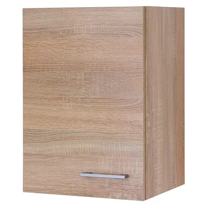 Flex-Well Samoa Küchen-Hängeschrank Samoa - B x T x H: 40 x 32 x 54,8 cm, Braun - Heller Schrank in Holzoptik mit silbernem Metallgriff.