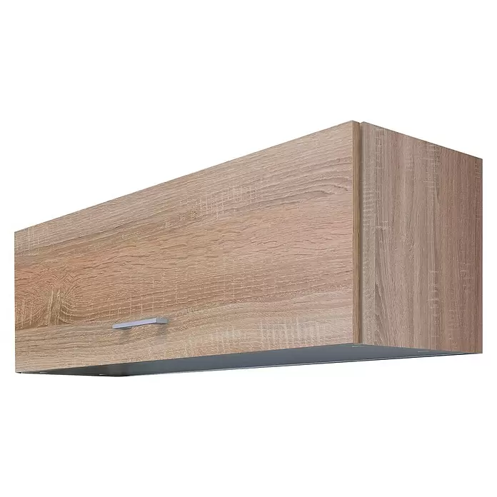 Flex-Well Samoa Küchen-Hängeschrank Samoa - B x T x H: 100 x 32 x 32 cm, Braun - Hängeschrank in heller Holzoptik mit silbernem Griff und dunkelgrauer Unterseite.