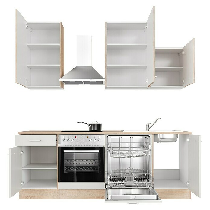 Flex-Well Samoa Küchenzeile Typ 1 (Breite: 220 cm, Höhe: 234 cm, Weiß/Braun, Mit Elektrogeräten) | BAUHAUS