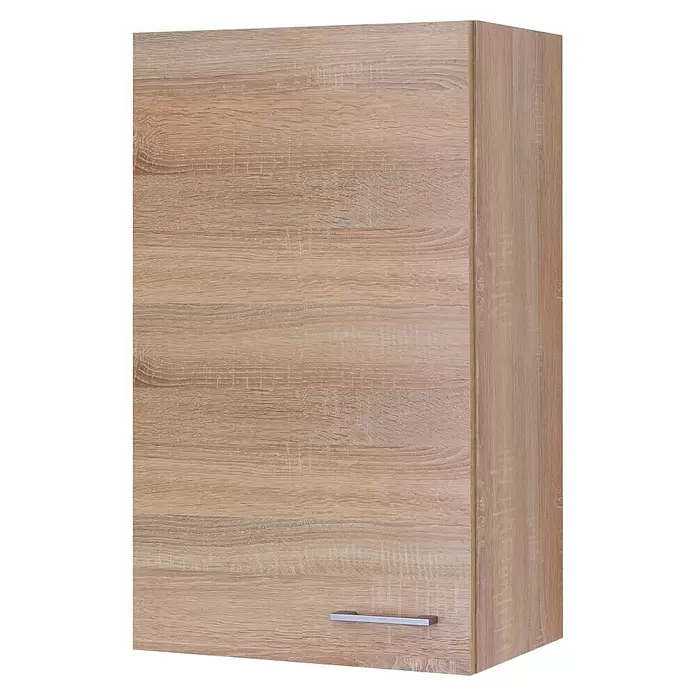 Flex-Well Samoa Küchen-Hängeschrank Samoa - B x T x H: 50 x 32 x 89 cm, Braun - Heller Wandschrank in Holzoptik mit silbernem Griff.