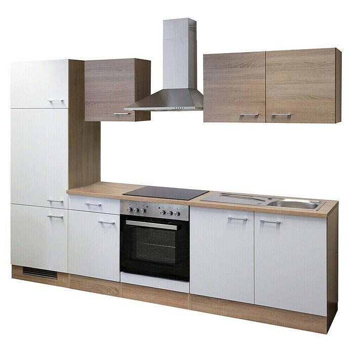 Flex-Well Samoa Küchenzeile Typ 1 (Breite: 270 cm, Höhe: 200 cm, Weiß/Braun, Mit Elektrogeräten) | BAUHAUS