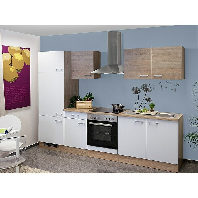Flex-Well Samoa Küchenzeile Typ 1 (Breite: 270 cm, Höhe: 200 cm, Weiß/Braun, Mit Elektrogeräten) | BAUHAUS