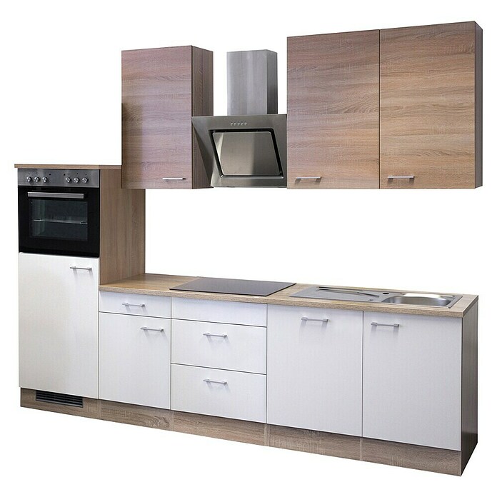 Flex-Well Samoa Küchenzeile (Breite: 280 cm, Höhe: 234 cm, Weiß/Braun, Mit Elektrogeräten) | BAUHAUS