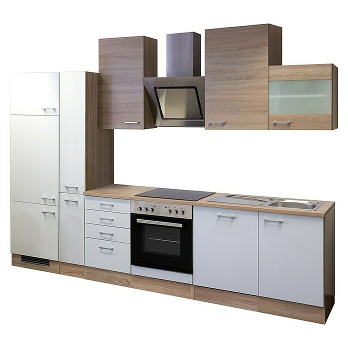 Flex-Well Samoa Küchenzeile (Breite: 310 cm, Höhe: 234 cm, Weiß/Braun, Mit Elektrogeräten) | BAUHAUS