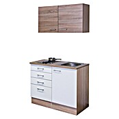 Flex-Well Samoa Miniküche (Breite: 100 cm, Weiß/Braun, Mit Elektrogeräten) | BAUHAUS