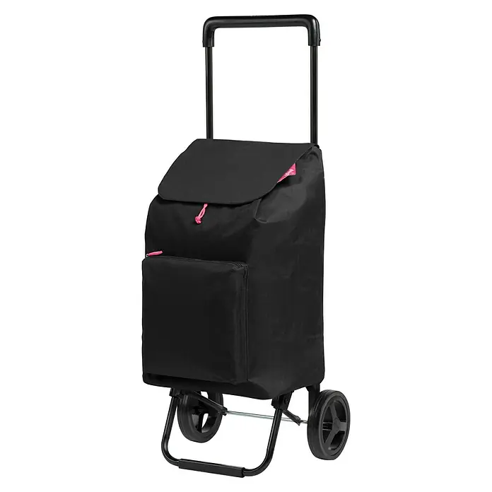 Gimi Einkaufstrolley Argo - L x B x H: 370 x 145 x 895 mm, Traglast: 30 kg, Schwarz - Schwarzer Einkaufstrolley mit pinkfarbenen Akzenten, ideal für den Transport von Einkäufen ohne Anstrengung. Praktisch und stilvoll!