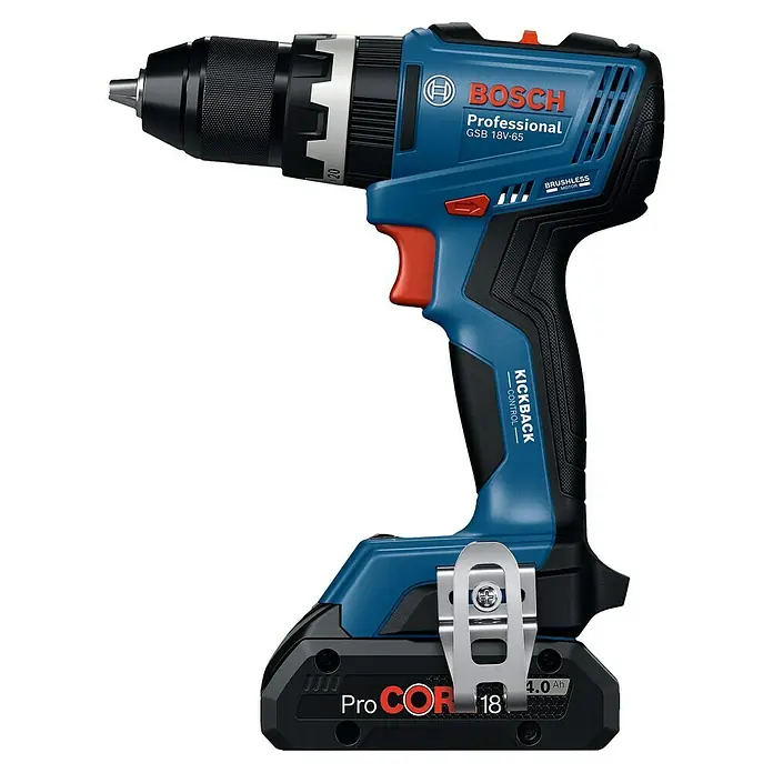 Bosch Professional AMPShare 18V Akku-Schlagbohrschrauber GSB 18V-65 - 18 V, 2 Akkus, 2 Ah - 4 Ah, 65 Nm - Akkubohrschrauber Bosch GSB 18V-65 Professional mit Kickback Control und bürstenlosem Motor. Leistungsstark und zuverlässig für Profis.