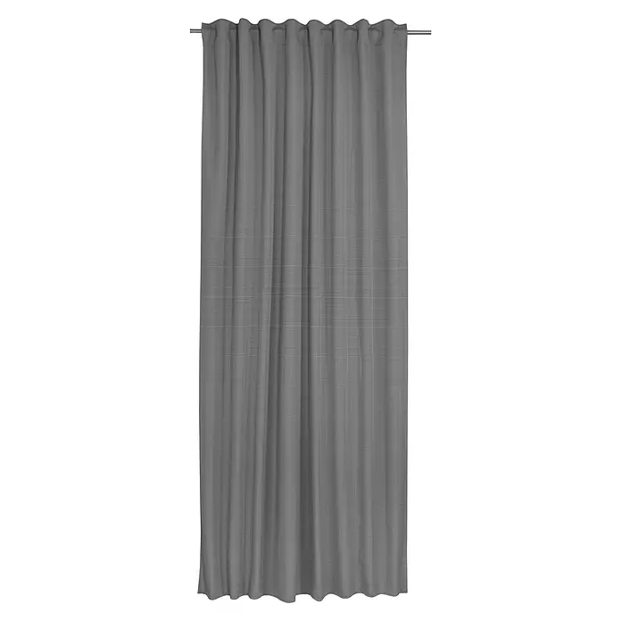 Elbersdrucke Thermovorhang Embrace - B x H: 140 x 255 cm, 100 % Polyester, Grau - Grauer texturierter Vorhang mit gerafftem Schlaufenaufhänger, bereit für eine Gardinenstange.