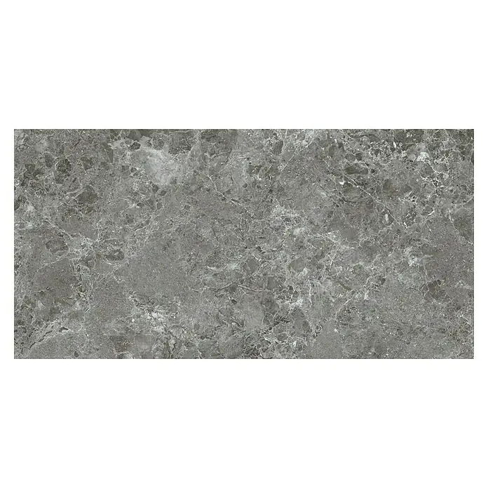 BHS Showroom Pavimento porcelánico Marais Slim - 80 x 160 cm, Grafito, Brillante, Rectificado - Baldosa de mármol gris con vetas intrincadas, perfecta para diseños de pisos o paredes con estilo. Su aspecto elegante añade un toque lujoso a cualquier espacio.