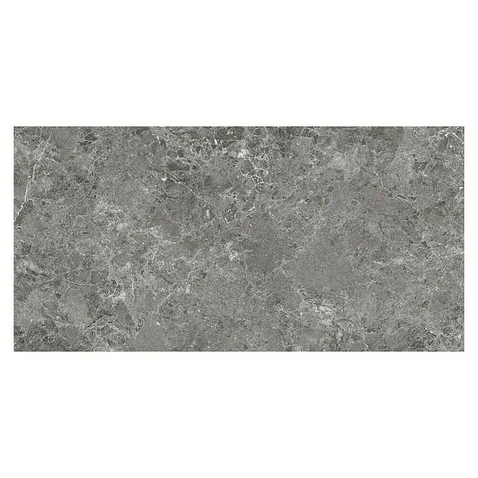 BHS Showroom Pavimento porcelánico Marais Slim - 80 x 160 cm, Grafito, Brillante, Rectificado - Baldosa de mármol gris con diseño intrincado.