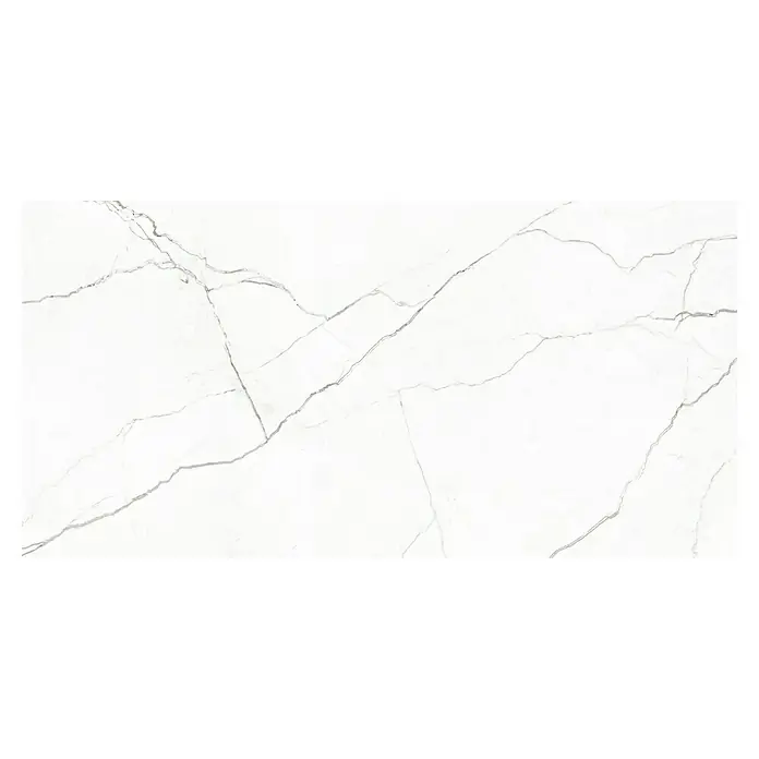 Pavimento porcelánico Lincon - 60 x 120 cm, Blanco, Mate, Rectificado - Imagen de una losa de mármol blanco con delicadas vetas grises, ideal para un diseño interior elegante.