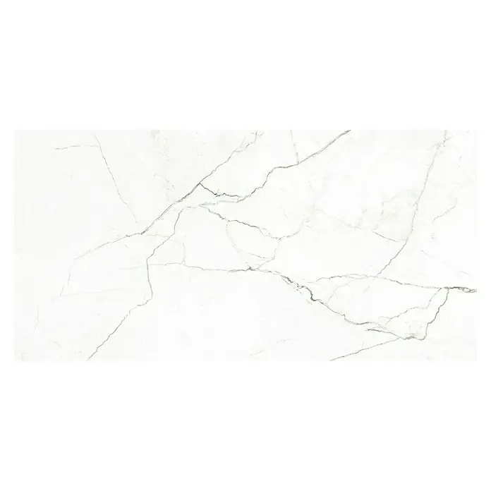 Pavimento porcelánico Lincon - 60 x 120 cm, Blanco, Mate, Rectificado - Imagen de alta resolución de una elegante baldosa de mármol blanco con sutiles vetas grises, ideal para interiores lujosos.