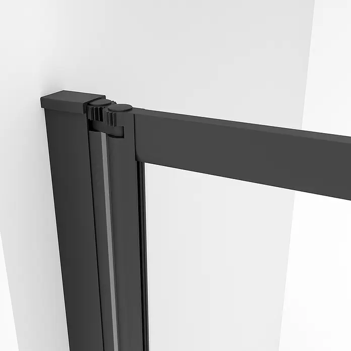 Aurlane Badewannenaufsatz Triple - B x H: 125 x 143 cm, 3 Stk., Schwarz - Detailansicht einer schwarzen Duschkabinentür mit Beschlägen, die modernes Design und Funktionalität vereint.