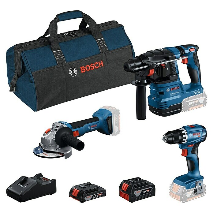Bosch Professional AMPShare 18V Set strojeva  (18 V, 2 baterije, 2 Ah - 4 Ah, 7 -dij.) | BAUHAUS