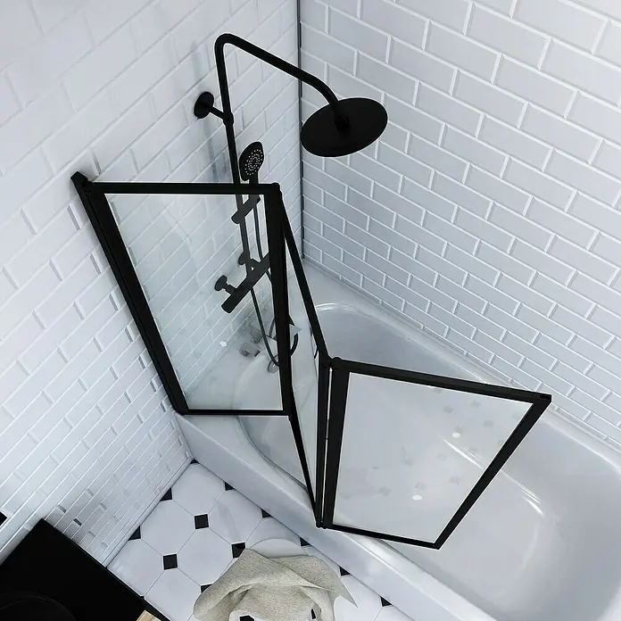 Aurlane Badewannenaufsatz Triple - B x H: 125 x 143 cm, 3 Stk., Schwarz - Elegante Badewannenabtrennung mit schwarzem Rahmen und klarem Glas. Moderner Spritzschutz für Ihr Badezimmer.