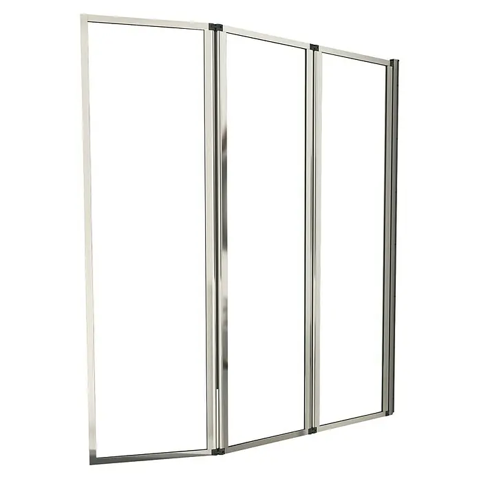 Aurlane Badewannenaufsatz Triple - B x H: 125 x 143 cm, 3 Stk., Silber - Ansicht eines faltbaren Duschabtrennungssystems mit silberfarbenen Rahmen vor einem schwarzen Hintergrund. Das Duschsystem sorgt für ein modernes Ambiente.
