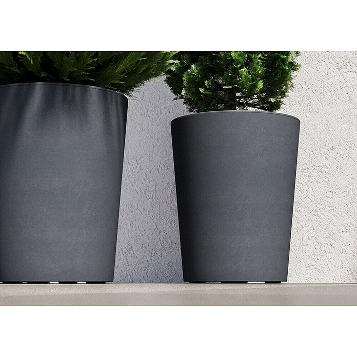Deroma Millennium Pflanzkübel rund (Außenmaß (Ø x H): 43,5 x 53,5 cm, Kunststoff, Ashgrey, Aus recyceltem Kunststoff) | BAUHAUS