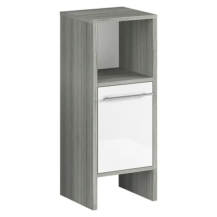 Astor Oslo Armario auxiliar de baño - 33 x 28 x 82 cm, Grafito, Blanco - Armario alto gris con compartimento abierto y puerta blanca con tirador para baño o similar. Mueble práctico.