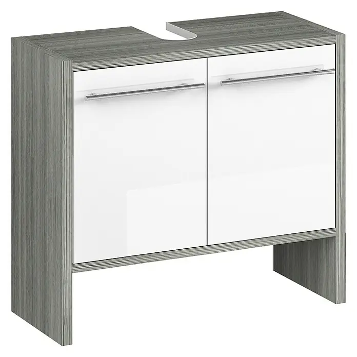 Astor Oslo Mueble bajo de lavabo - 62 x 28 x 55 cm, Grafito, Blanco - Mueble de lavabo en gris y blanco con dos puertas brillantes y tiradores horizontales simples para un baño moderno.